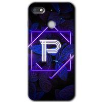 General Mobile GM 8 Go Kılıf HD Desen Baskılı Arka Kapak + Temperli Cam - Dark Neon Yaprak P Harfi