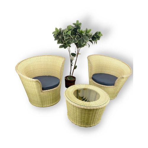 Moon Krem Rattan Koyu Gri Kumaş Bahçe Koltuk Kahve Takımı