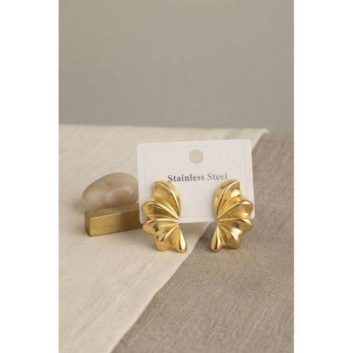 316L Çelik Gold Renk Vintage 3D Dalgalı Model Küpe