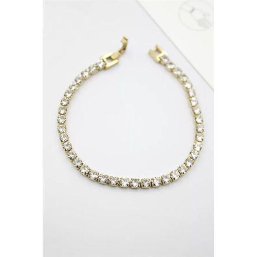 Taşlı Su Yolu Çelik Bileklik - Altın