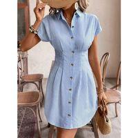 Kadın Kısa Kollu Yakalı önden Düğmeli Kısa Trikoton Elbise