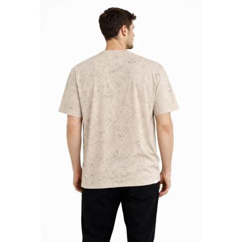 Erkek Asit Yıkama Bisiklet Yaka Kısa Kollu Oversize T-Shirt Tişört - Bej
