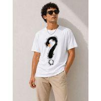 Erkek Kuğu Figürlü Soru İşareti Baskılı Tişört Kısa Kol T-Shirt - Beyaz