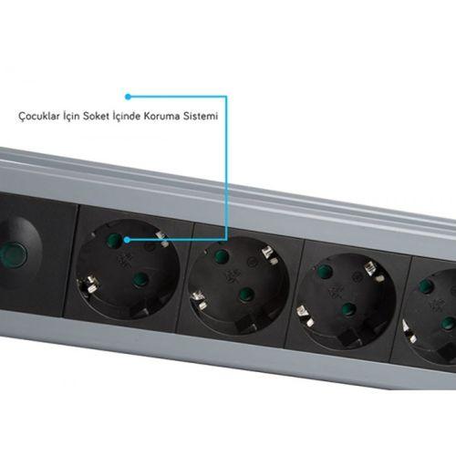 S-LINK Swapp SPGKS03, 3 Soket, Akım Korumalı Priz, 1.5Mt Kablo, 900 Joule (Gri) %100 Bakır