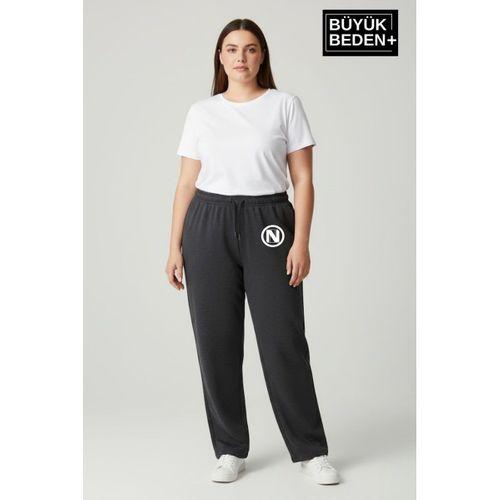 Kadın Büyük Beden N Logo Baskılı Rahat Kesim Paça Reçme ince Eşofman Altı SPR26EAK952-4