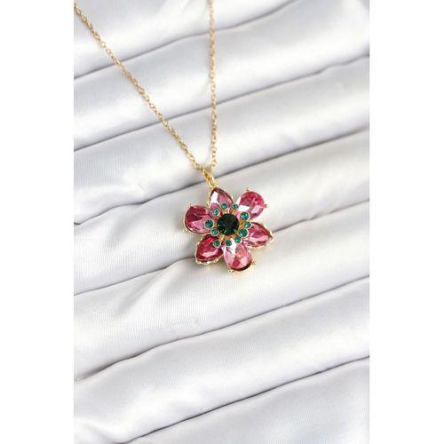 316L Çelik Zincirli Pembe Çiçek Model Kadın Kolye