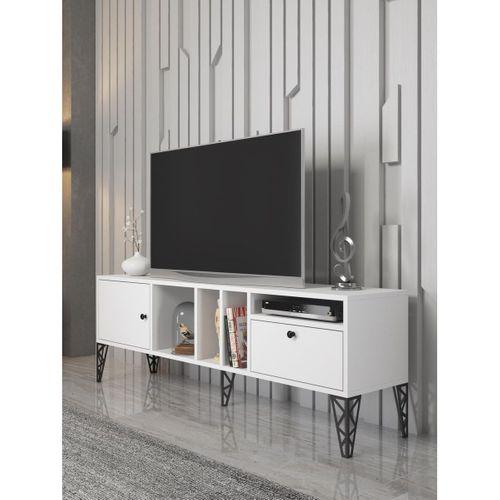 Wood'n Love Cercei 160 Cm Metal Ayaklı Tv Ünitesi - Beyaz / Siyah