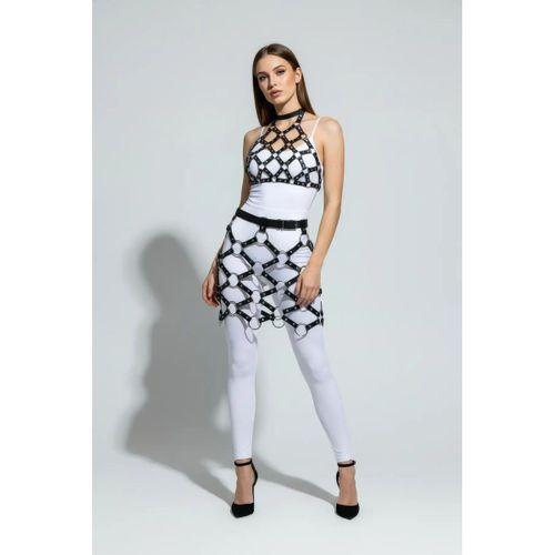 Siyah Etek Metal Halka Detaylı Etek Suni Deri Etek Kafes Yapılı - Brf1289