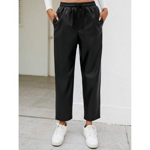 Kadın Yüksel Bel Bağcıklı Deri Pantolon