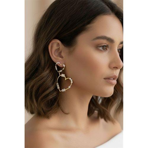 Taşlı Kalp Küpe - Altın