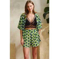 Dokuma Viskon Geometrik Baskılı Önden Düğmeli Yarım Kollu Gömlek Ve Yandan Cepli Şort Pijama Takımı