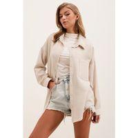 20153 Tek Cepli Oversize Keten Gömlek - Krem