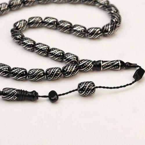 Oltu Taşı  Çeşmi  Arası Çeşmi İşlemeli Tespih