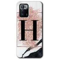 Poco x3 GT Kılıf HD Desen Baskılı Arka Kapak - Pembe Mermer Desenli H Harfi