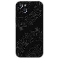 Potkal Hediye Fabrikası Potkal Hediye Fabrikası iPhone 14 Kılıf HD Desen Baskılı Arka Kapak - Temperli Cam - Siyah Mandala