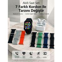 Bluetooth Görüşme Destekli Akıllı Saat Seti Kablosuz Kulaklık, 7 Kordon Ve Çoklu Spor Modu