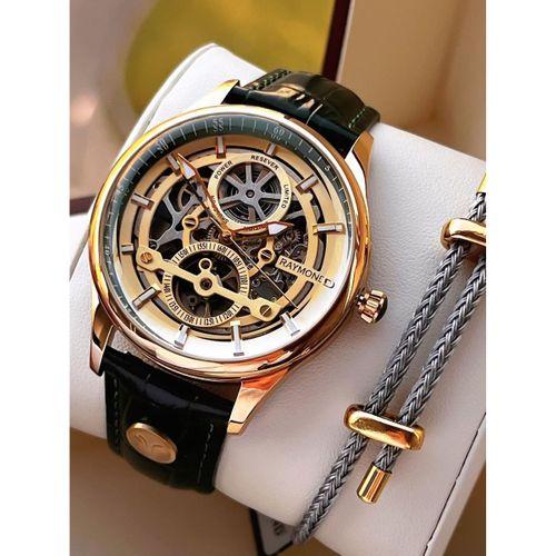 Raymond Nişan Ve Damatlara Özel Deri Kordon 2 Yıl Garantili Otomatik Erkek Kol Saati+Bileklik RMD.10