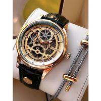 Raymond Nişan Ve Damatlara Özel Deri Kordon 2 Yıl Garantili Otomatik Erkek Kol Saati+Bileklik RMD.10