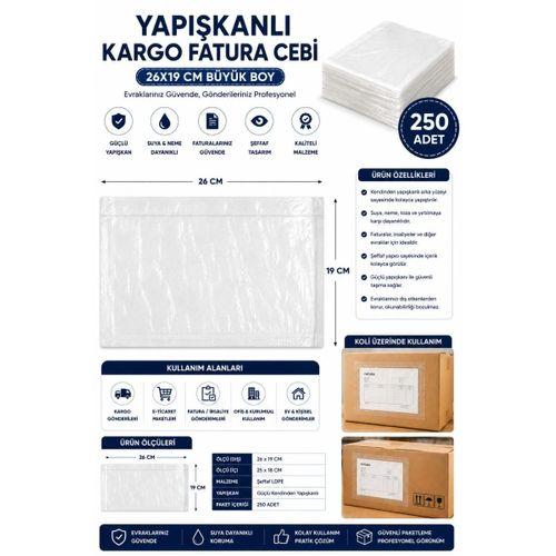26x19 Cm Büyük Boy Yapışkanlı Kargo Fatura Cebi 250 Adet