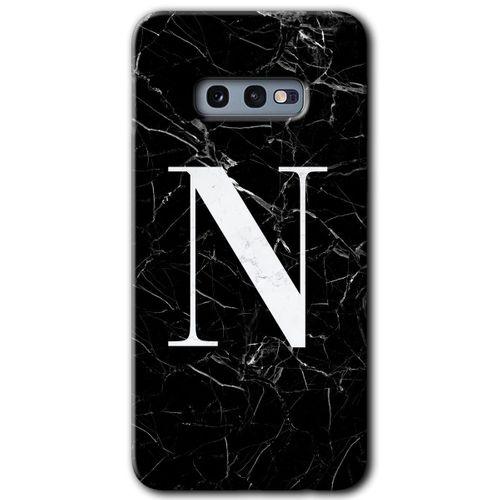 Samsung Galaxy S10e Kılıf Baskılı Kapak - Siyah Mermer Desenli N Harfi + 5D Tam Kaplayan Cam