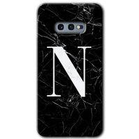 Samsung Galaxy S10e Kılıf Baskılı Kapak - Siyah Mermer Desenli N Harfi + 5D Tam Kaplayan Cam