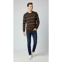 Erkek Bisiklet Yaka Cizgili Triko Kazak Yumuşak Dokulu Pamuklu Ince Dokuma, Uzun Kollu Rahat Regular Kalıp - Koyu Kahverengi