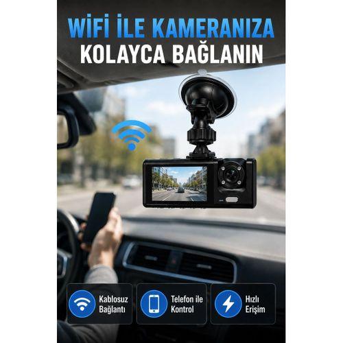 Çift Kameralı Wifi Araç Kamerası 170° Geniş Açı Full Hd Araç İçi Kayıt Sistemi