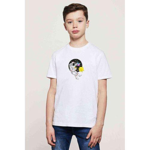 Black Haired Male Anime Character Astronaut Baskılı Unisex Çocuk Beyaz t-shirt