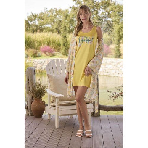 Çiçek Ve Yaprak Desenli Ve Baskılı "you Are Beautiful" Sabahlık Takımı