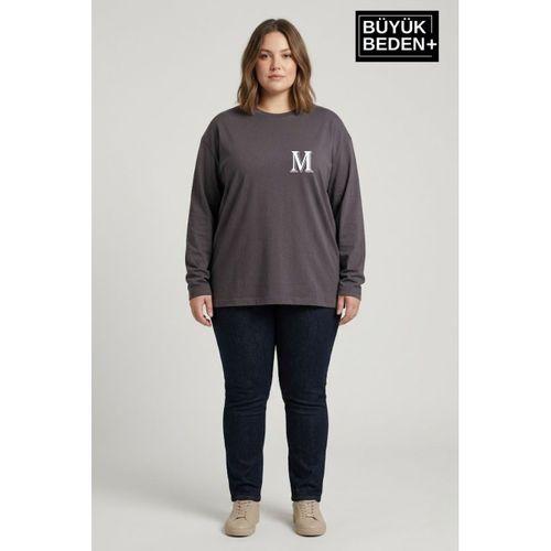 Kadın Büyük Beden M Baskılı 2 İplik Bisiklet Yaka Tişört SPR26BTSK942-13