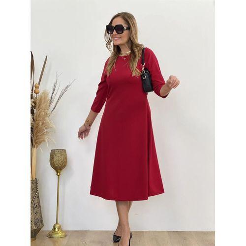 Kadın Uzun Truvakar Kol Bisiklet Yaka Midi Modal Elbise
