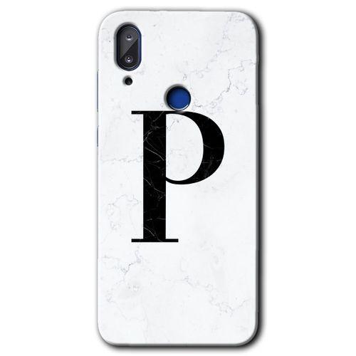 Vestel E5 Kılıf HD Desen Baskılı Arka Kapak - Beyaz Mermer Desenli P Harfi + Kırılmaz Cam
