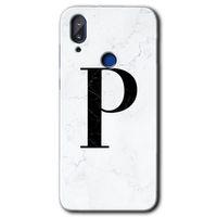 Vestel E5 Kılıf HD Desen Baskılı Arka Kapak - Beyaz Mermer Desenli P Harfi + Kırılmaz Cam