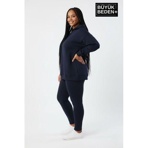 Kadın Büyük Beden Kapşonlu ince Sweatshirt SPR24BSWK57