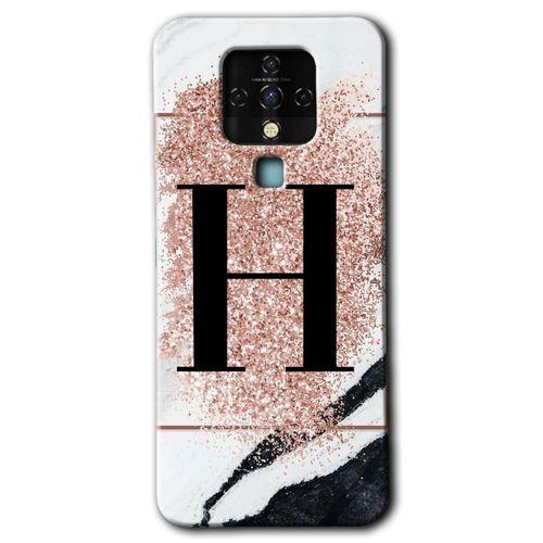 MRCİLETİSİM Tecno Camon 16 Kılıf HD Desen Baskılı Arka Kapak+Temperli Cam - Pembe Mermer Desenli H Harfi