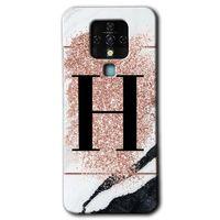 MRCİLETİSİM Tecno Camon 16 Kılıf HD Desen Baskılı Arka Kapak+Temperli Cam - Pembe Mermer Desenli H Harfi