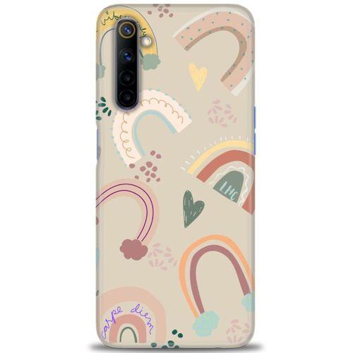 Realme 6 Kılıf HD Baskılı Kılıf - Kahve Gökkuşağı + Tam Ekran Koruyucu