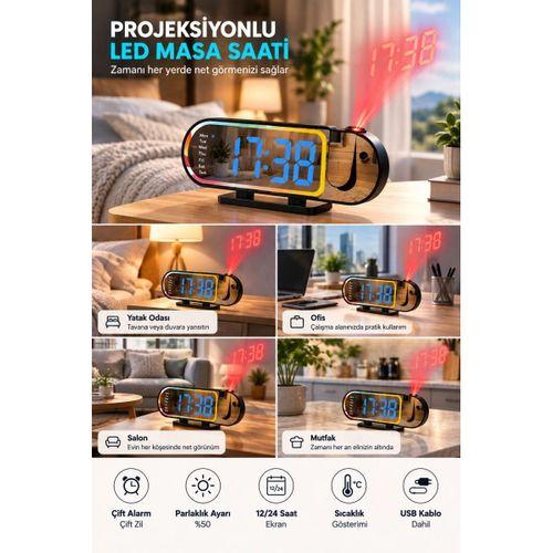Modern Dijital Led Masa Saati Alarm Özellikli 12 24 Saat Seçenekli Sıcaklık Göstergeli Ekran