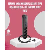 Led Anahtarlı Akım Korumalı Çoklu Priz 4 Priz 3 Usb Girişli