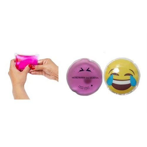 Gülen Emoji Pembe Ceylan Cep Sobası,El Isıtıcı,2 Adet Sıcak Su Torbası Pvc 9Cm