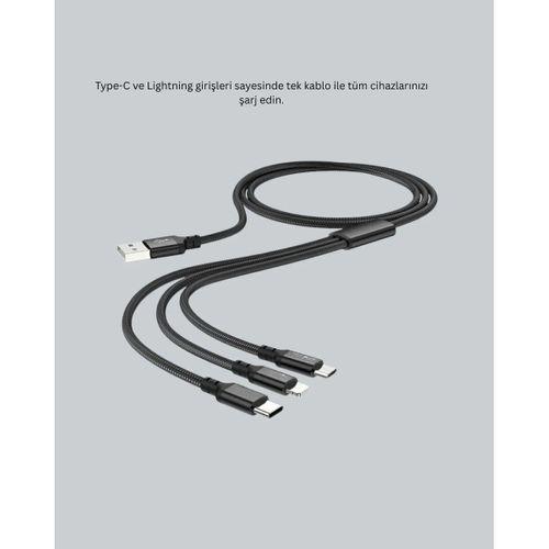 Dayanıklı Metal Başlıklı 3’ü 1 Arada Şarj Kablosu – Tüm Cihazlarla Uyumlu