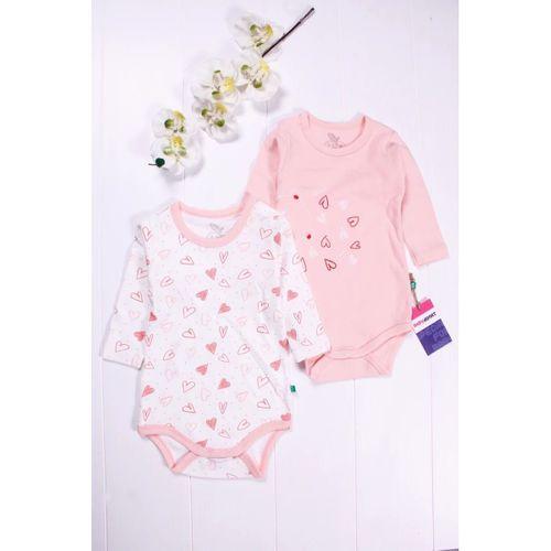 Kalp Desenli Uzun Kol 2'li Kız Bebek Body Seti