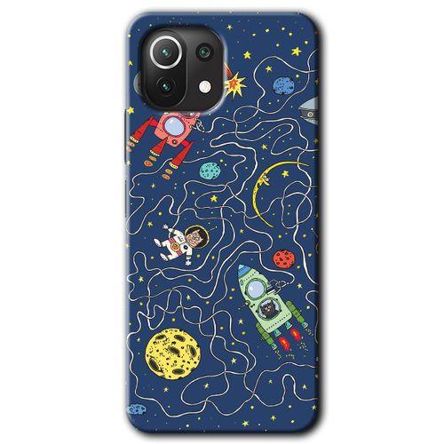MRCİLETİSİM Xiaomi Mi 11 Lite Kılıf Baskılı Kapak - Kedi Galaksi + 5D Tam Kaplayan Cam