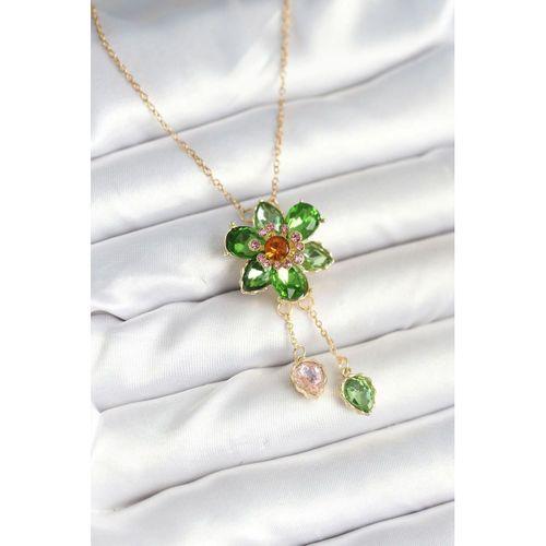 316L Çelik Zincir Gold Renk Çiçek Model Sallantılı Kadın Kolye