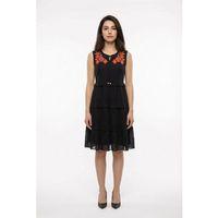 Kolsuz Mina Nakış Detaylı Bağcıklı Yaka Yazlık Vual Elbise Siyah Syh