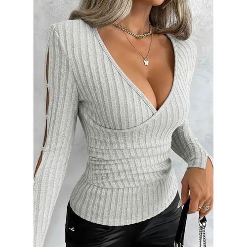 Kadın Uzun Kollu Kruvaze Yakalı Incili şardonlu Kaşkorse Bluz