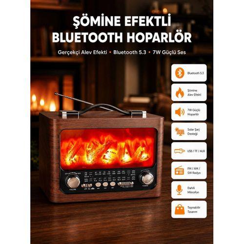 Solar Şömine Işıklı Bluetooth Hoparlör – Radyo, Usb, Tf Kart Destekli