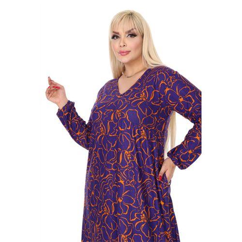 Melsay Butik Kışlık Robalı Yumoş Uzun Kollu Mor Çiçek Desenli Elbise