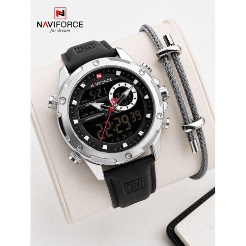 Naviforce Deri Kordon Dijital & Analoğ Mekanizma Bileklik Hediyeli 3 ATM Erkek Kol Saati NF9264.5
