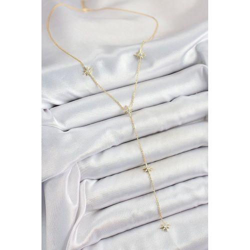 Pirinç Zirkon Taşlı Kutup Yıldız Figürlü Y Model Gold Renk Kadın Kolye